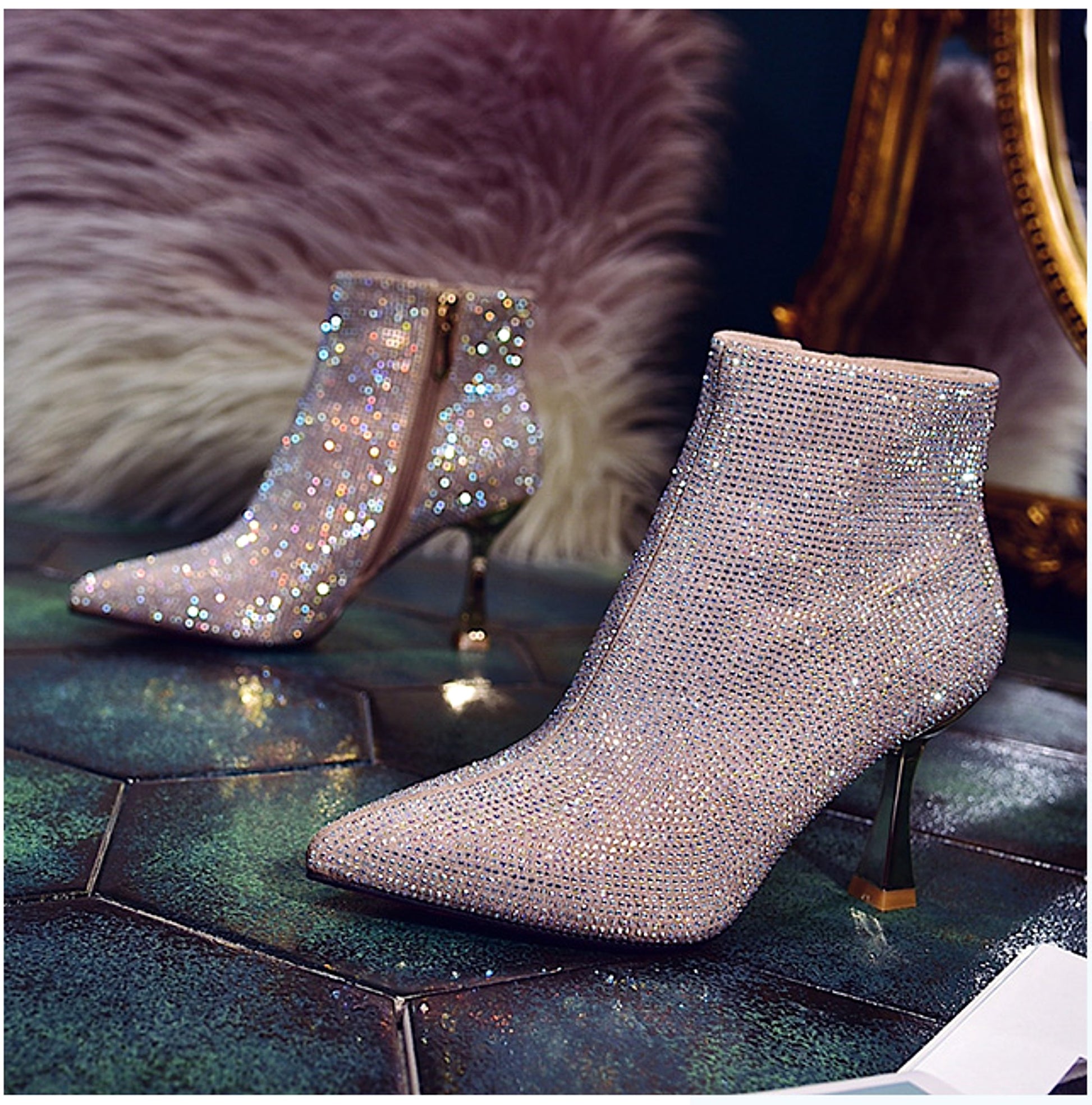 ALLFASHION™ – LuxeShine Crystal Pointed Ankle Boots - enhanced image 2