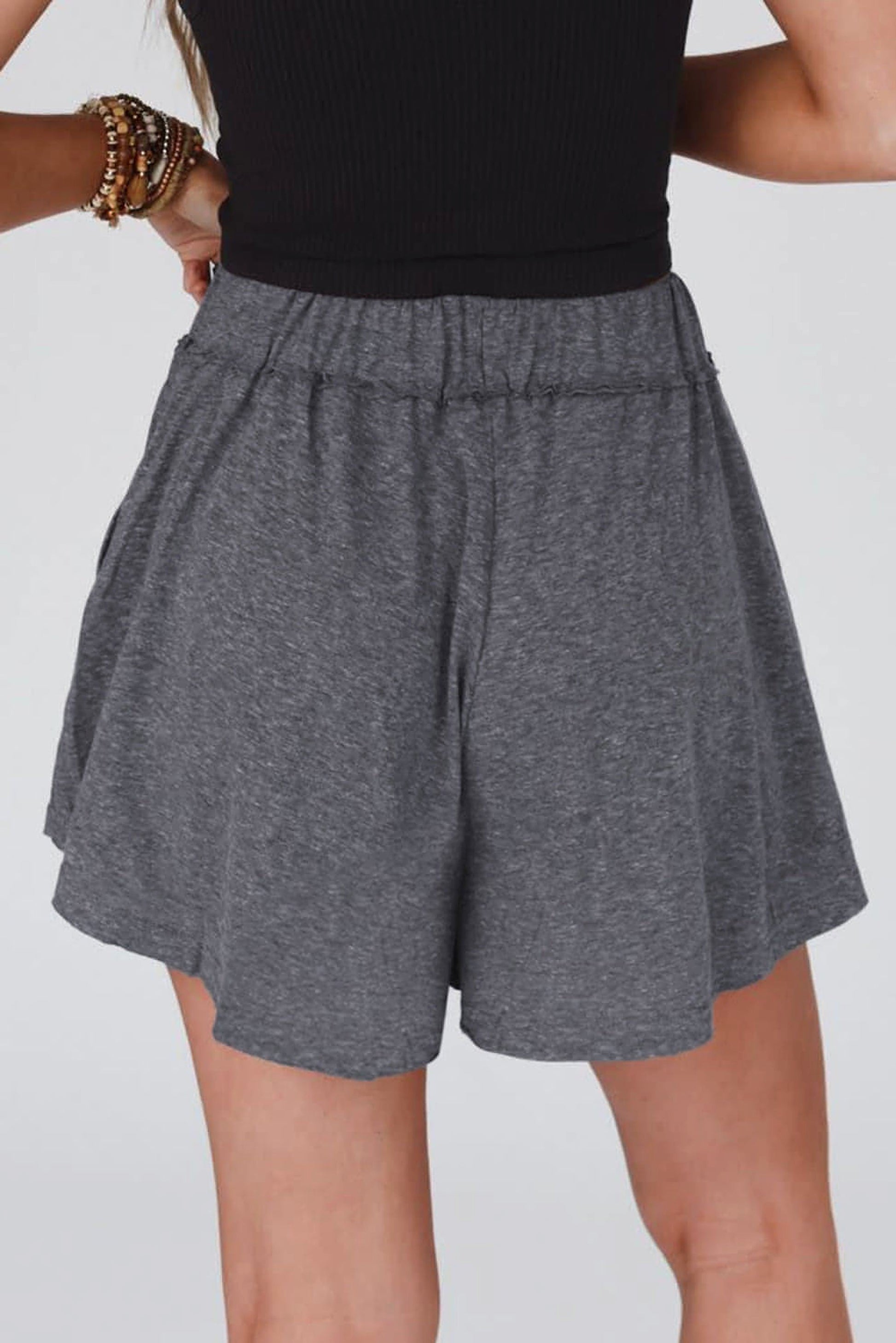 Gray Elastic Waist Culotte Shorts - enhanced image 2