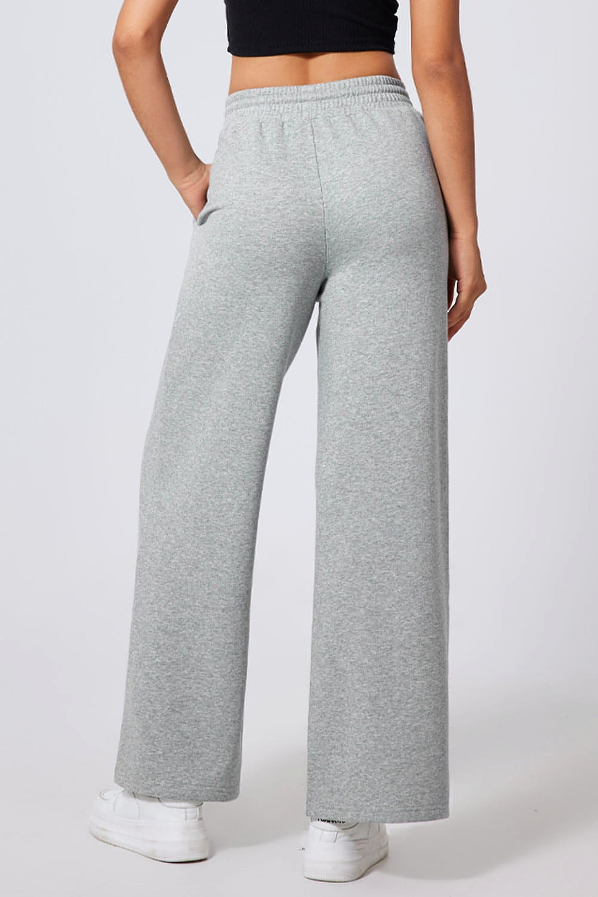 Gray Seamed Drawstring High Waist Wide Leg Sweatpants - enhanced image 2