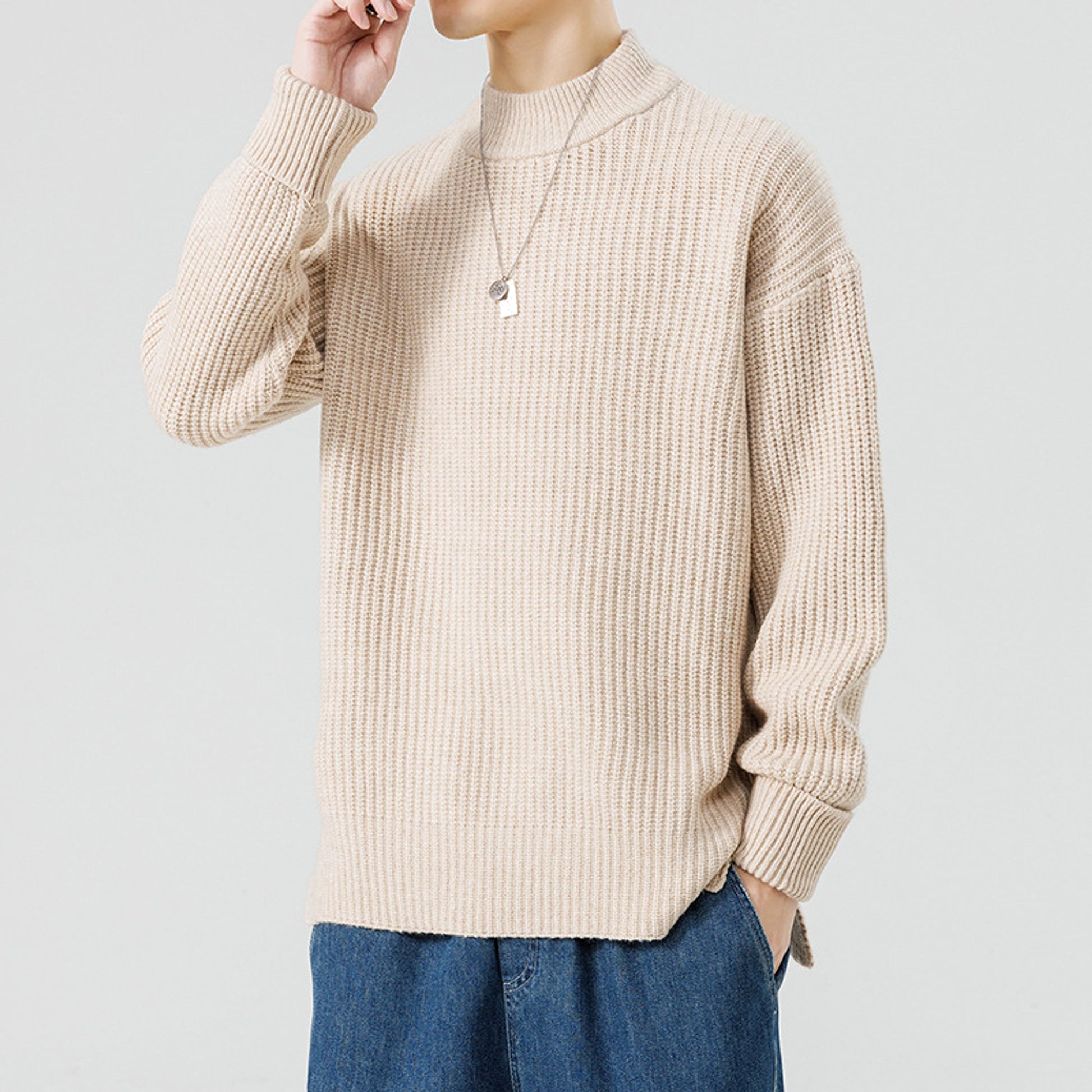 Half High Necked Sweater For Men's Casual Knitwear Outerwear - enhanced image 2