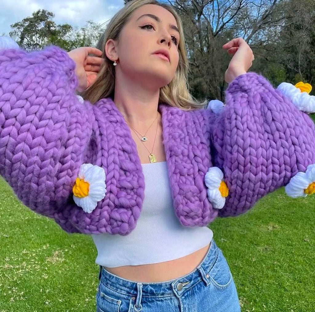 Handmade Crochet Cardigan Sweater Women Fruit Jacquard Embroidery - enhanced image 2