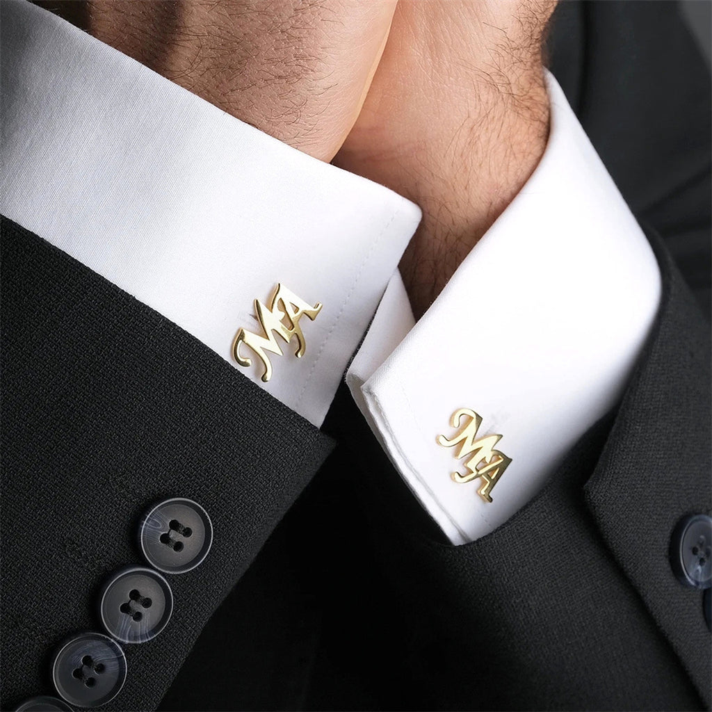 Handmade Frosted Personalized Name Cufflinks – Custom Initial Letter Cufflinks - enhanced image 2