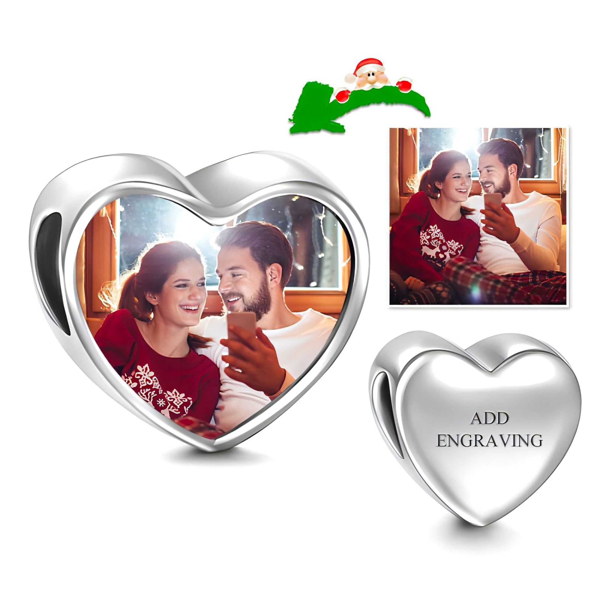 Heart Engraved Photo Charm Silver - enhanced image 2
