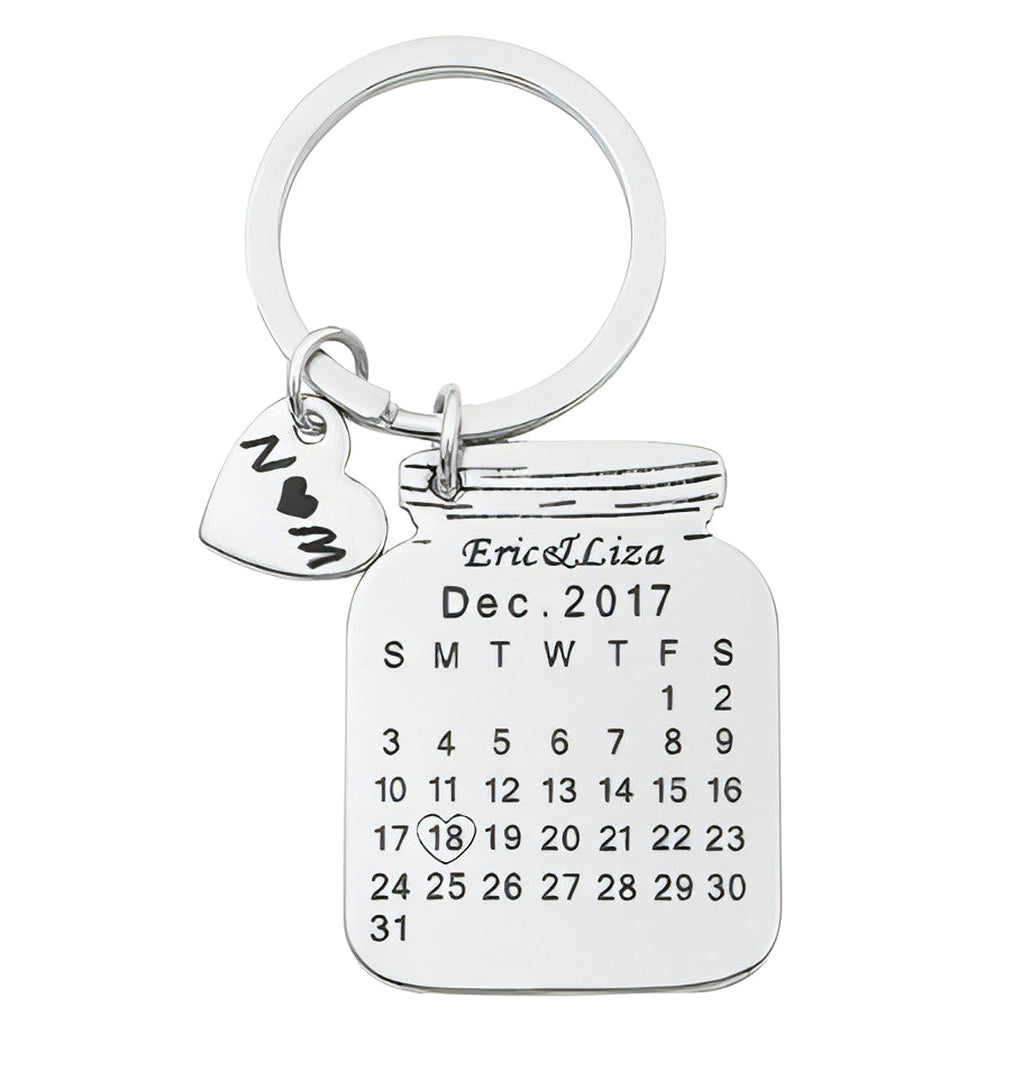 Personalized Heart-Shaped Calendar Keychain – Custom Engraved Date & Name - enhanced image 2