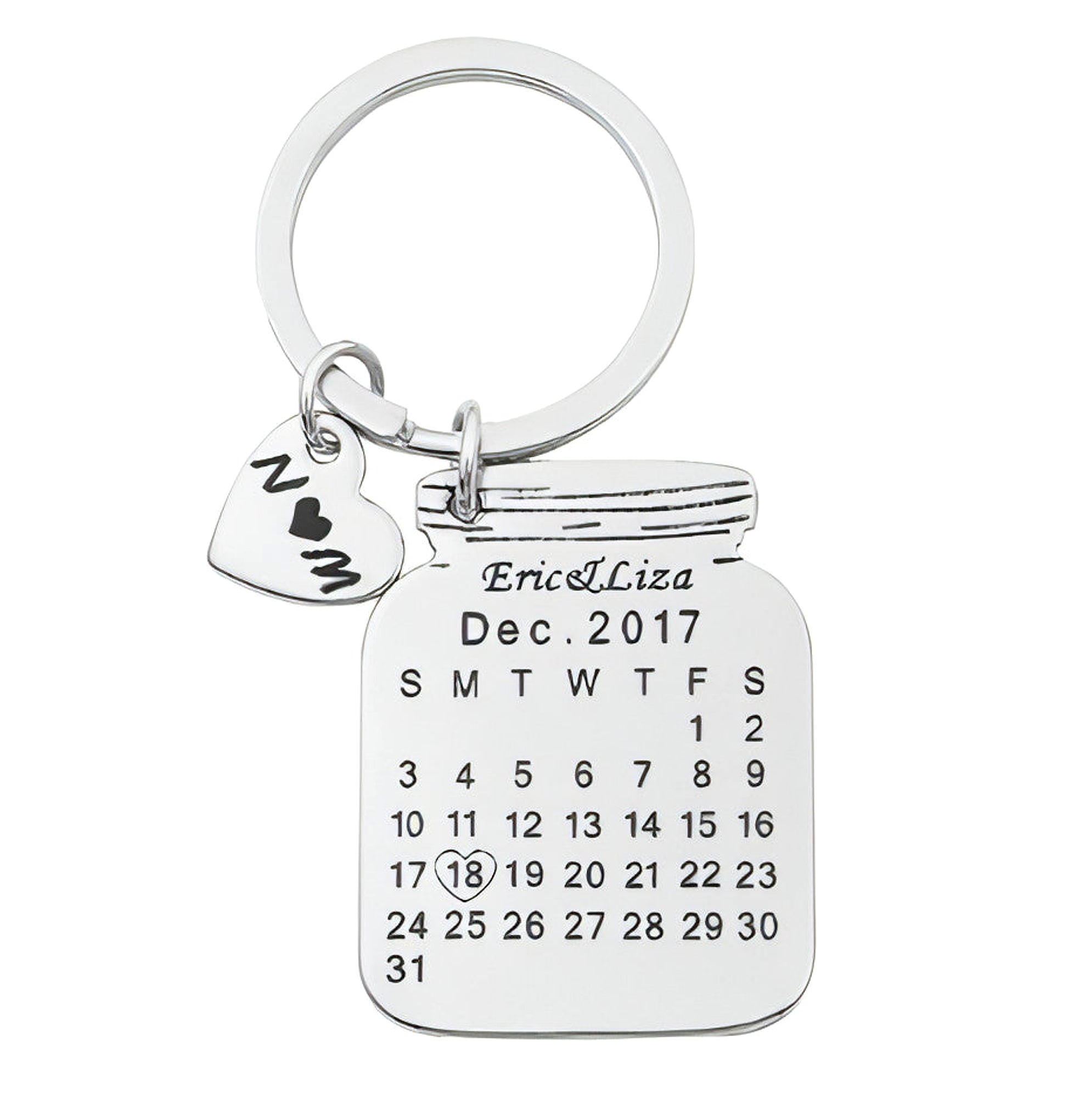 Personalized Heart-Shaped Calendar Keychain – Custom Engraved Date & Name - enhanced image 2