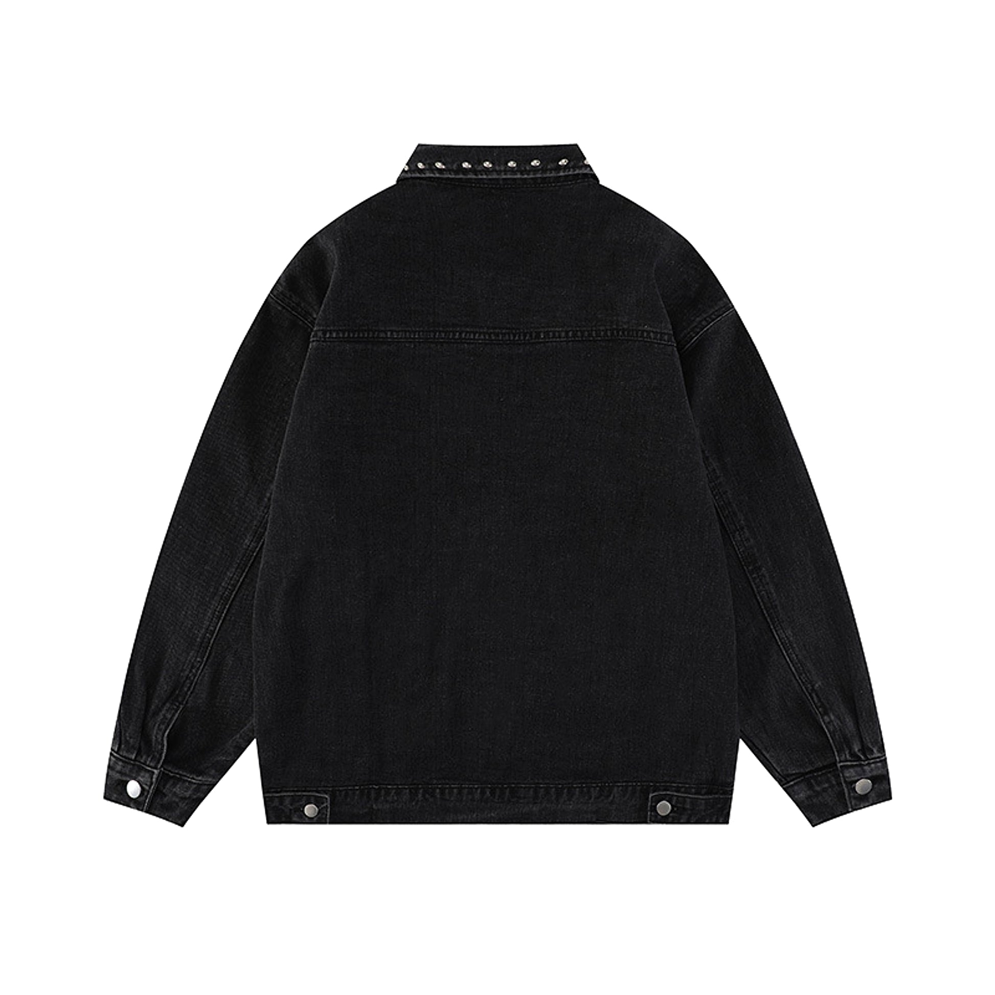 Heavy Beaded Black Denim Jacket For Men And Women - enhanced image 2