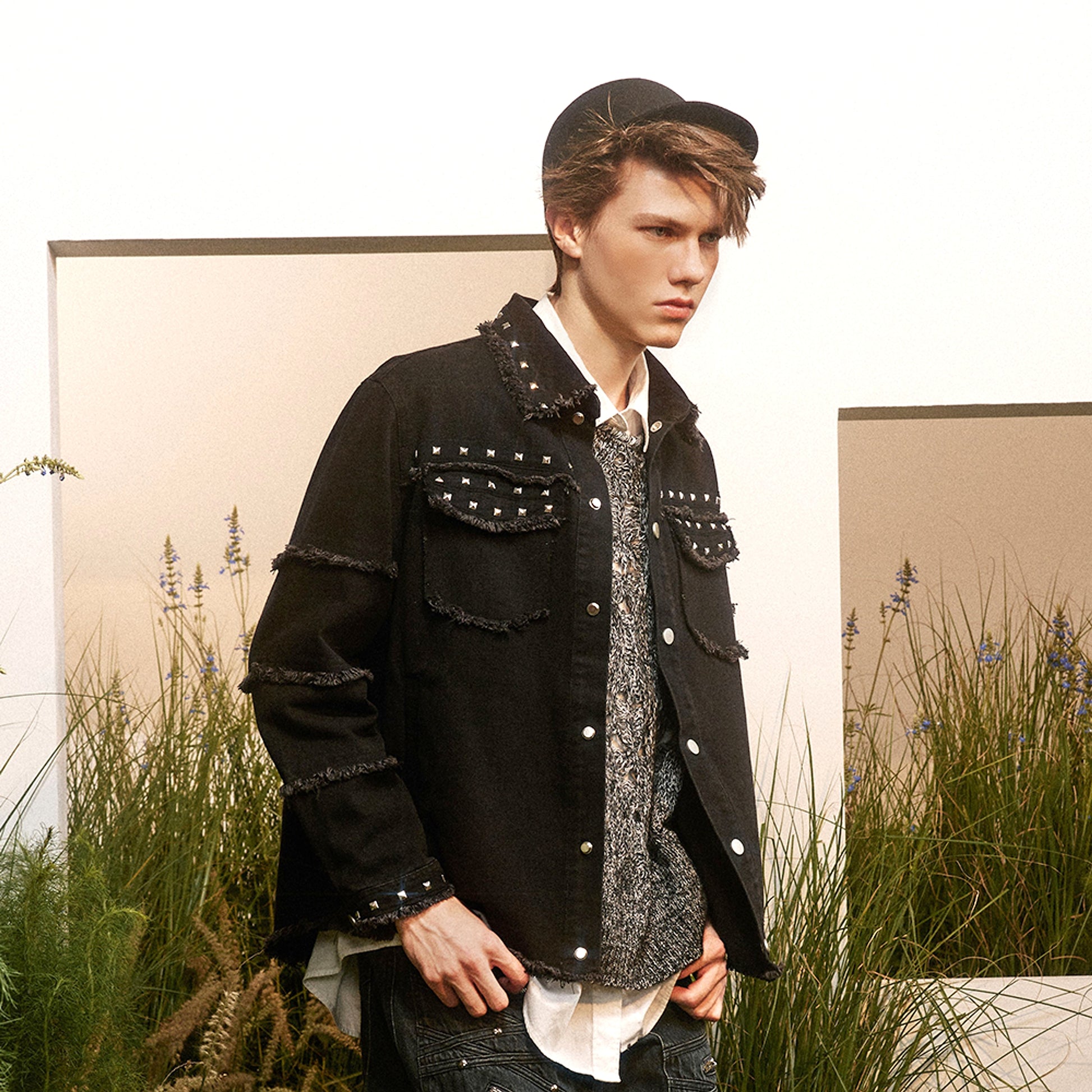 High Street Fashion Brand Hip Hop Rock Rivet Decorative Denim Jacket - enhanced image 2
