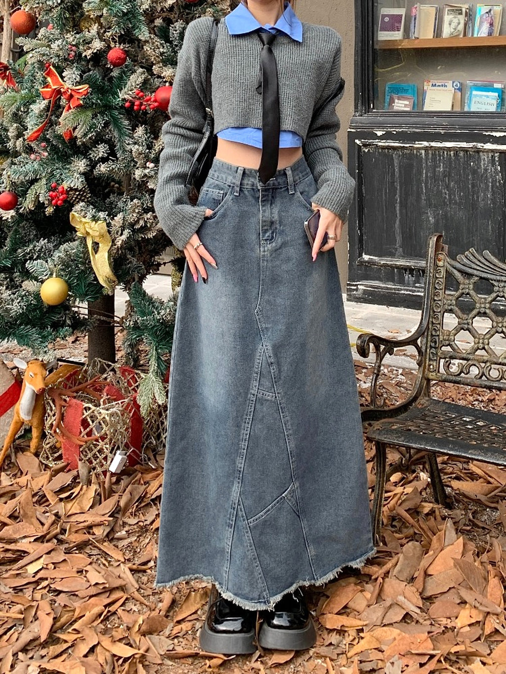 High-waisted Skinny Denim Skirt Girl - enhanced image 2