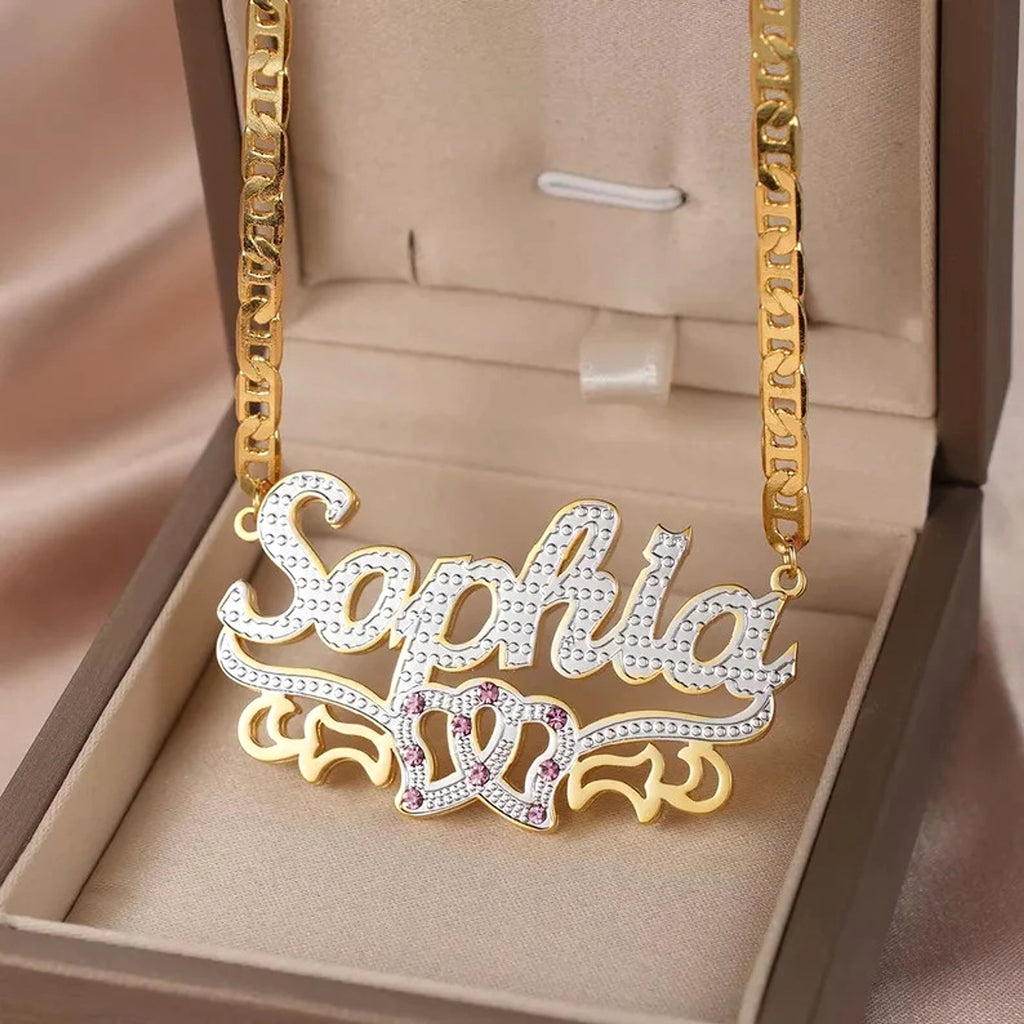 Hip Hop Trendy Two Tone Letter Necklace - enhanced image 2