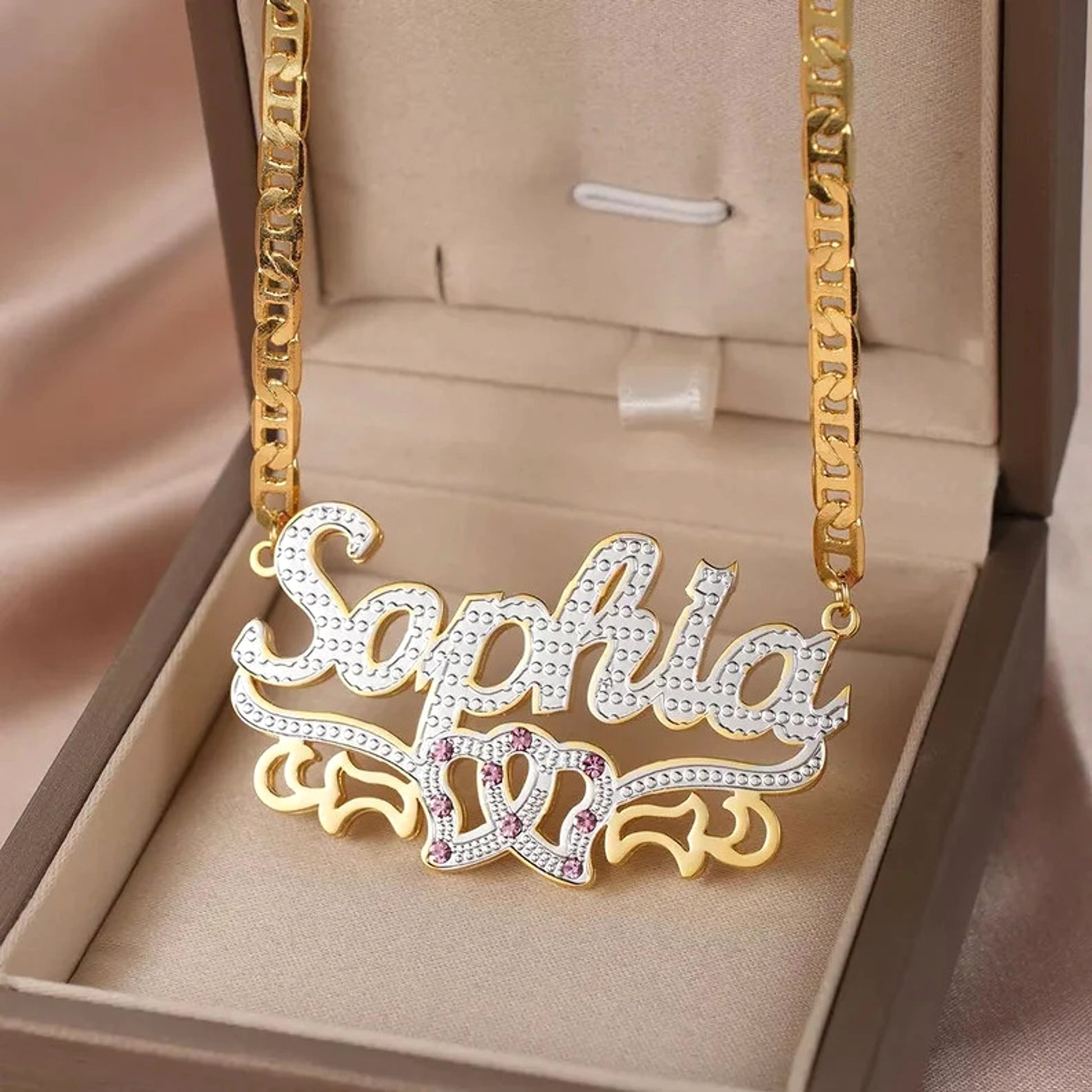 Hip Hop Trendy Two Tone Letter Necklace - enhanced image 2