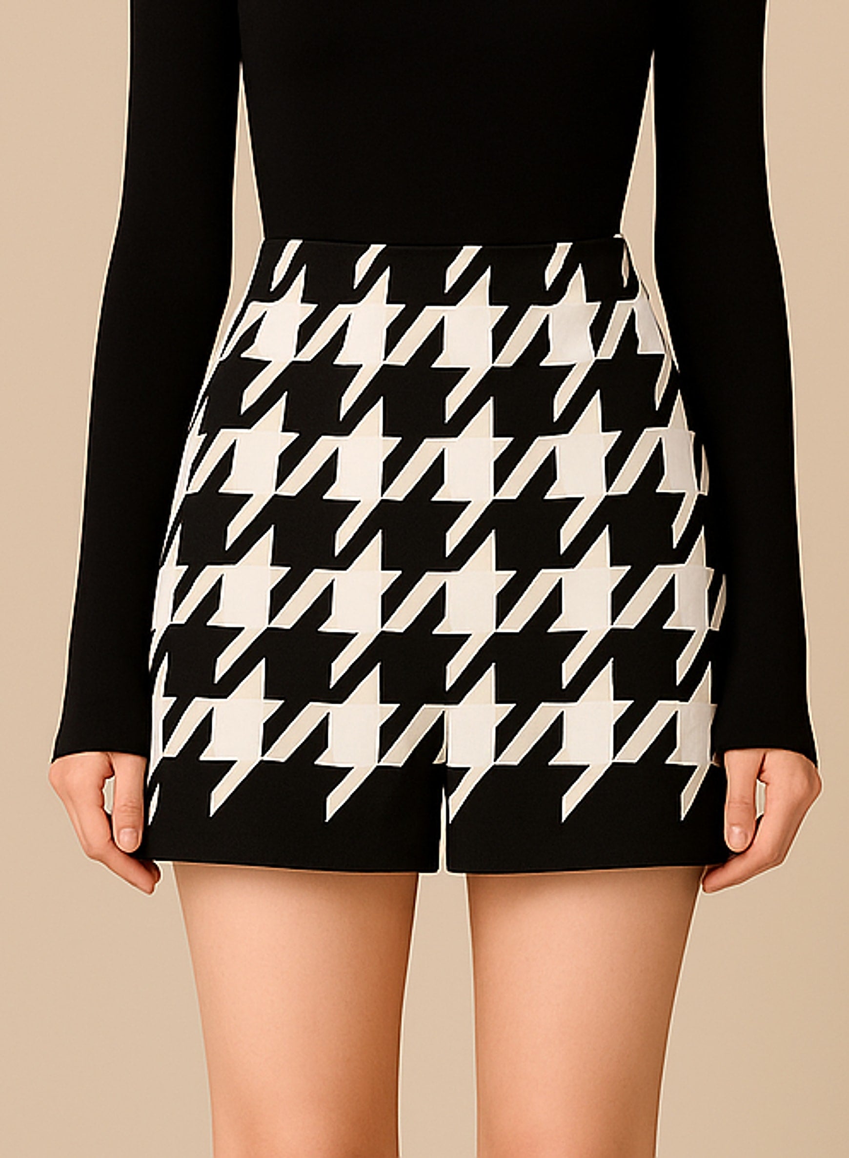 Houndstooth Woolen Cape Coat & Shorts – Elegant & Fashionable Set - enhanced image 2