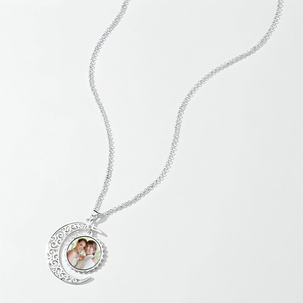 I Love You To The Moon And Back Photo Necklace Platinum Plated Silver - enhanced image 2