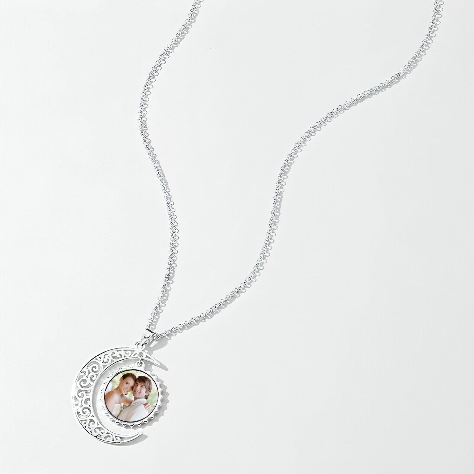 I Love You To The Moon And Back Photo Necklace Platinum Plated Silver - enhanced image 2