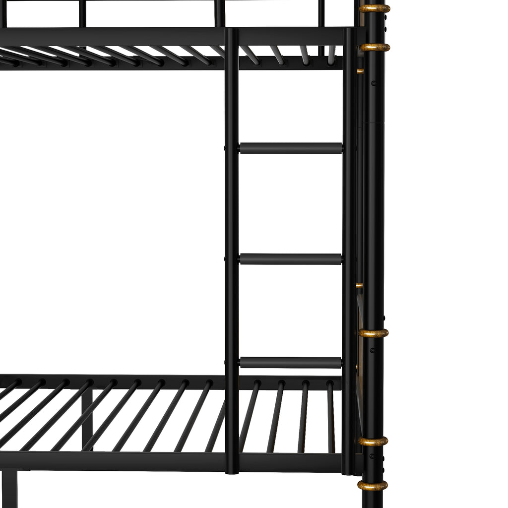 IronLoft™ – Twin XL Over Twin XL Metal Bunk Bed with Rustic Wood Finish & Safety Rail (US Warehouse) - enhanced image 2