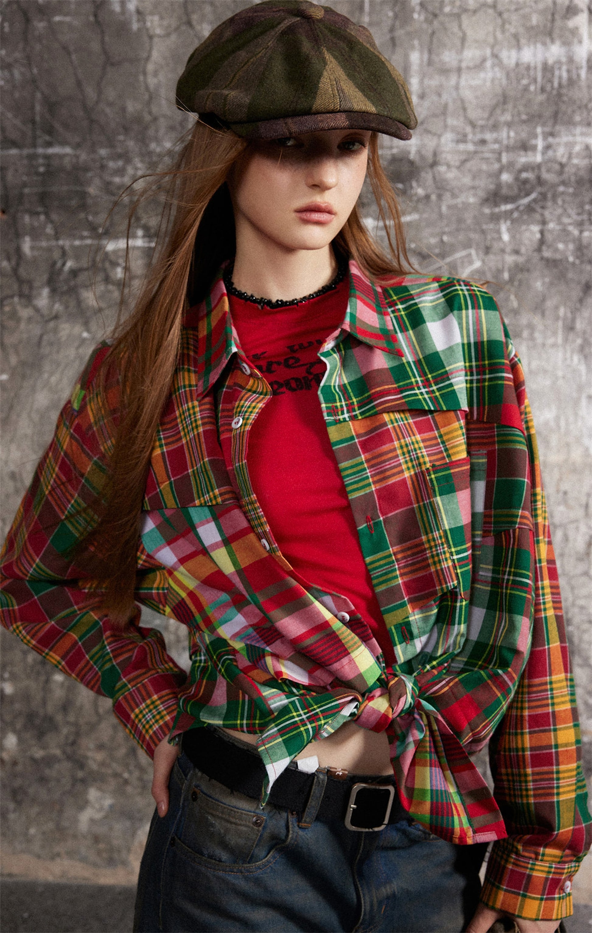 Irregular Spliced Plaid Blouse Women DressShirt - enhanced image 2