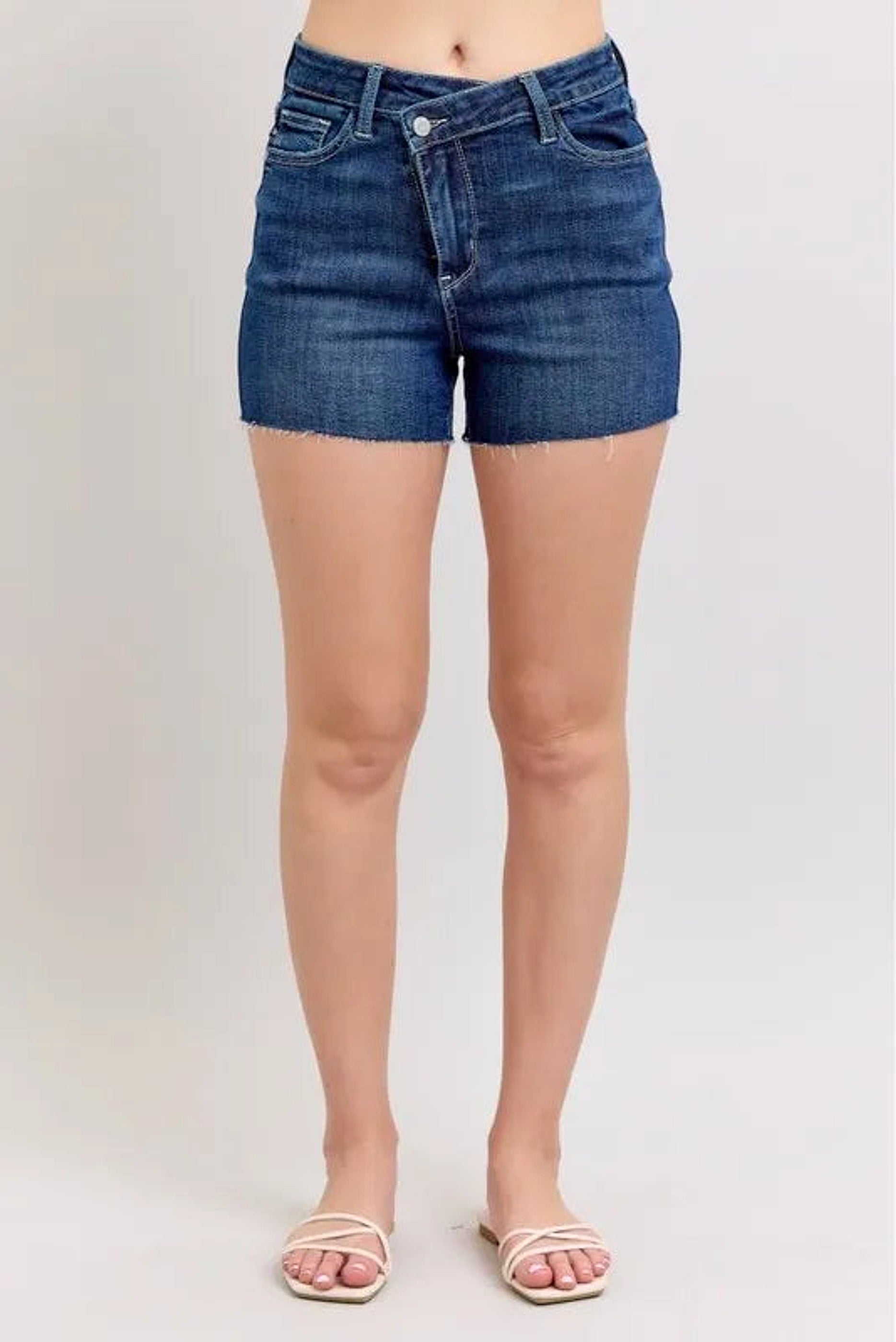 Judy Blue Full Size High Waist Criss-Cross Waistband Denim Shorts Plus Size - enhanced image 2