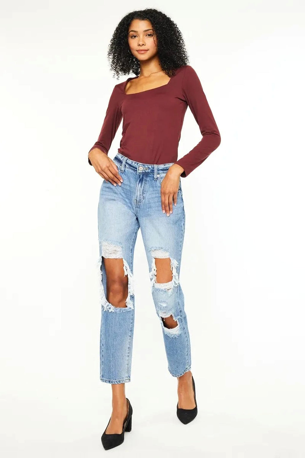 Kancan High Rise Distressed Boyfriend Jeans - enhanced image 2
