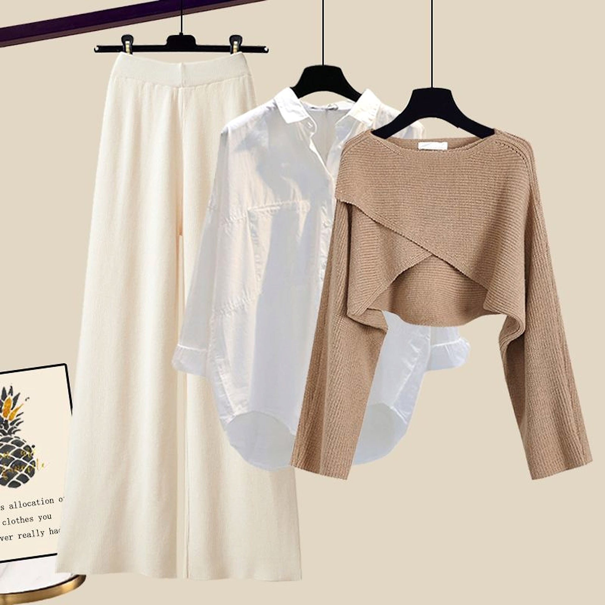 A.1 Knitted Sweater Wide Leg Pants Three-piece Set Autumn And Winter Suit Women - enhanced image 2