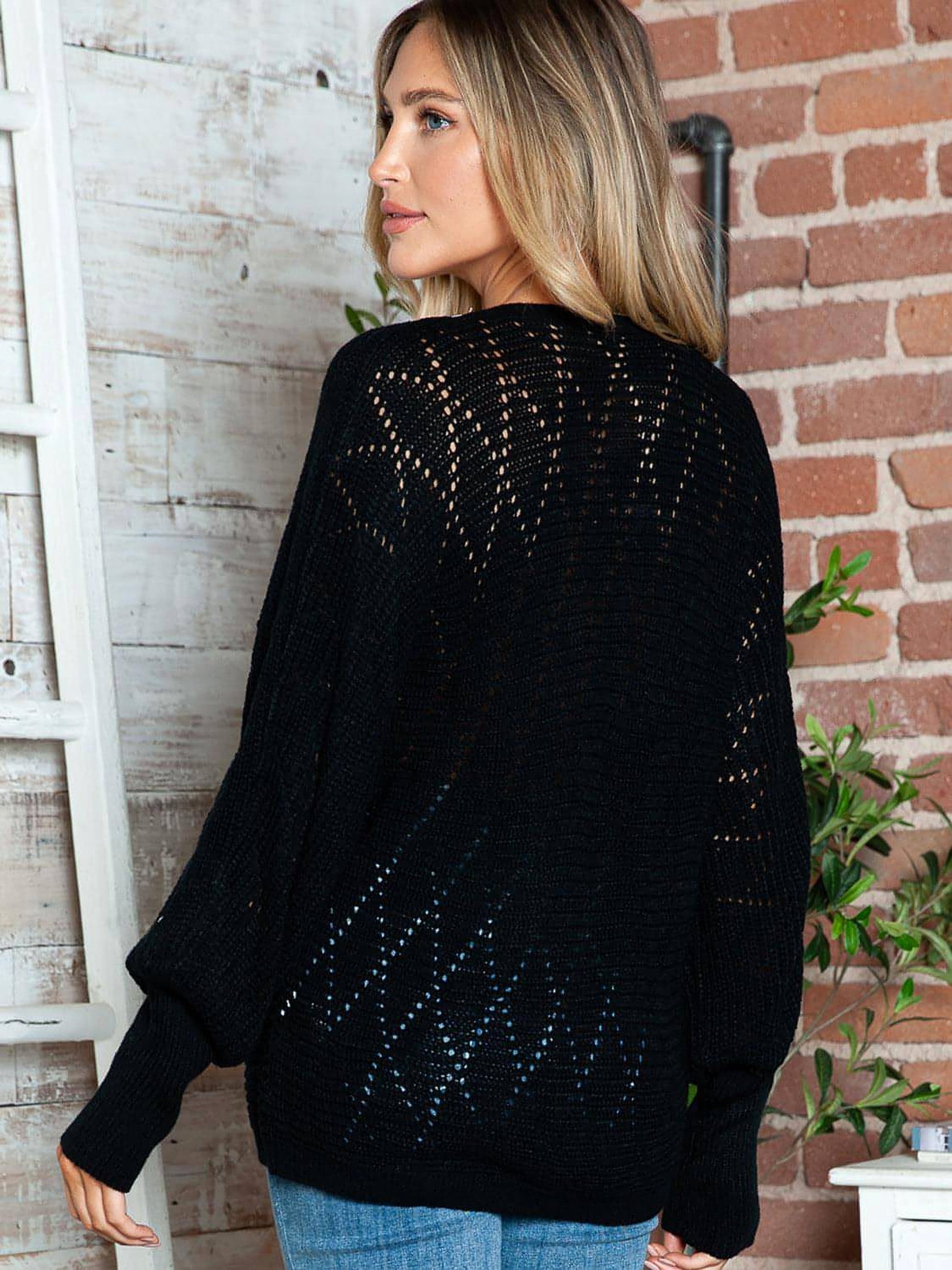 Lace Detail V-Neck Long Sleeve Sweater - enhanced image 2