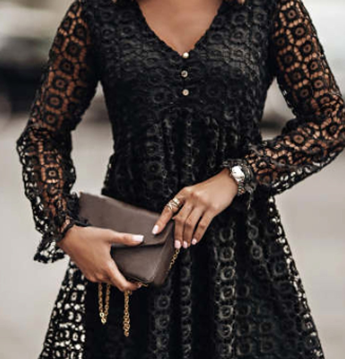 A. Lace Stitching Long Sleeve Dress Women - enhanced image 2