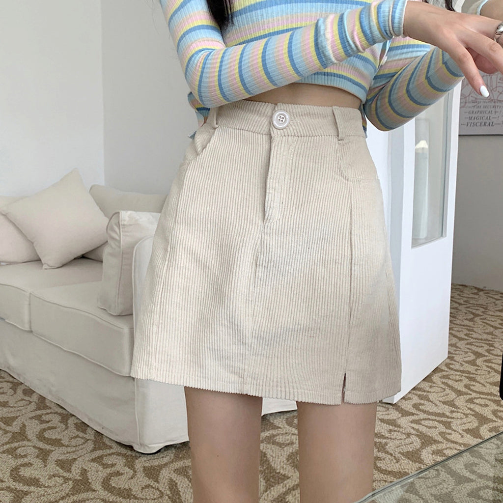 Ladies Retro Corduroy High Waist Slimming Short Skirt - enhanced image 2
