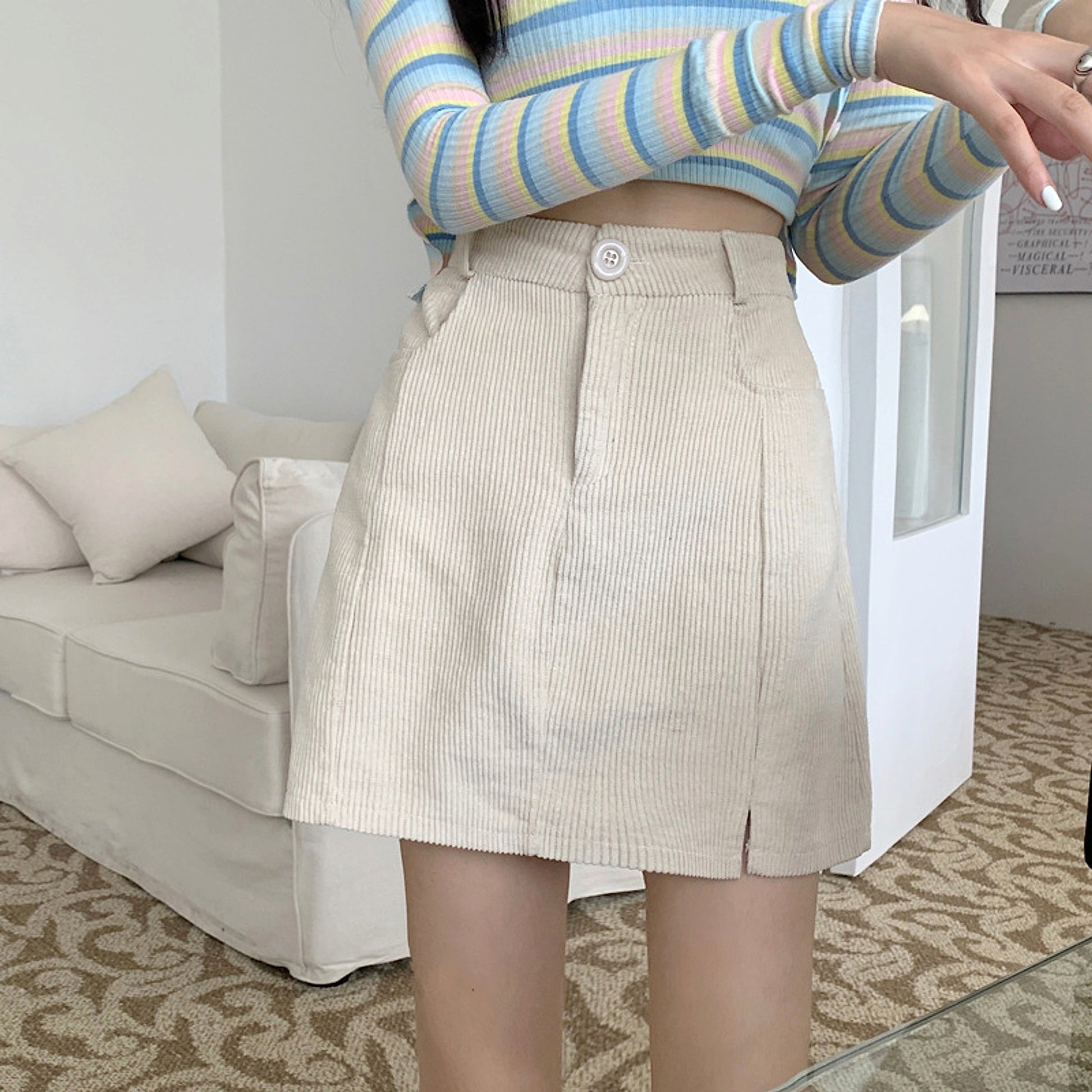 Ladies Retro Corduroy High Waist Slimming Short Skirt - enhanced image 2