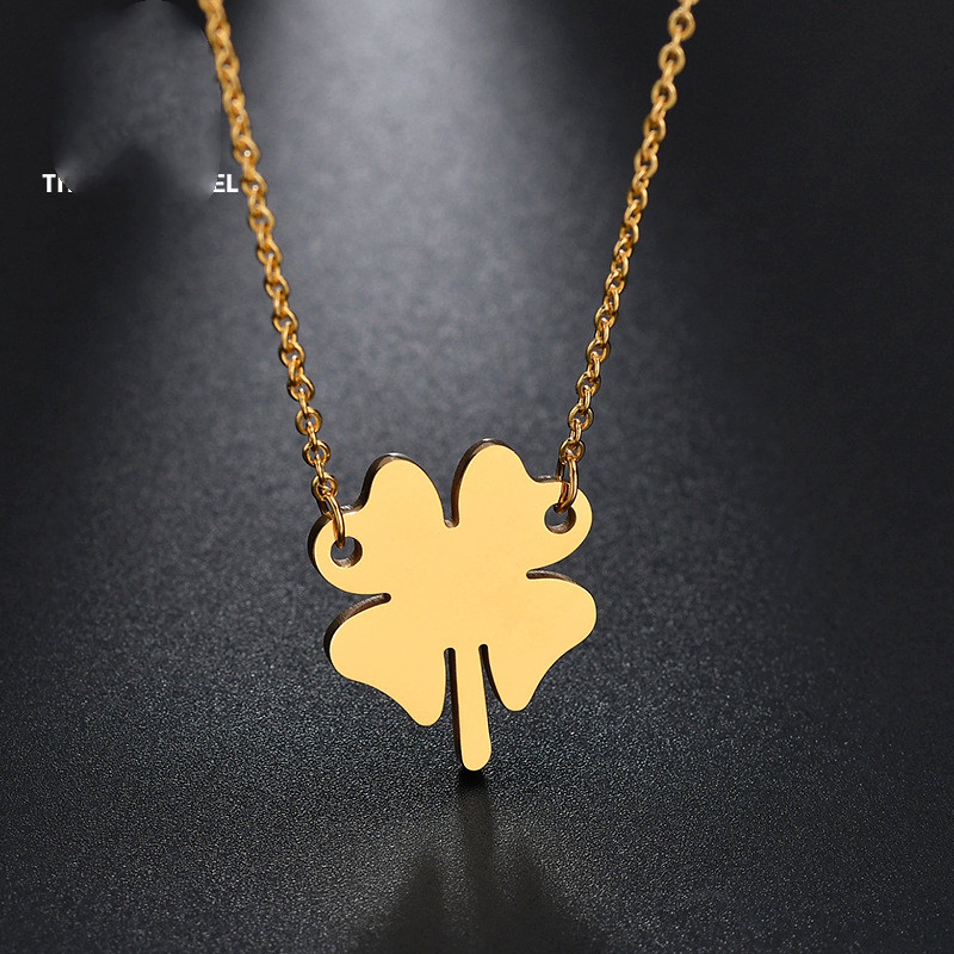 Ladies Stainless Steel Lucky Four-leaf Clover Necklace Lettering Clavicle Chain - enhanced image 2