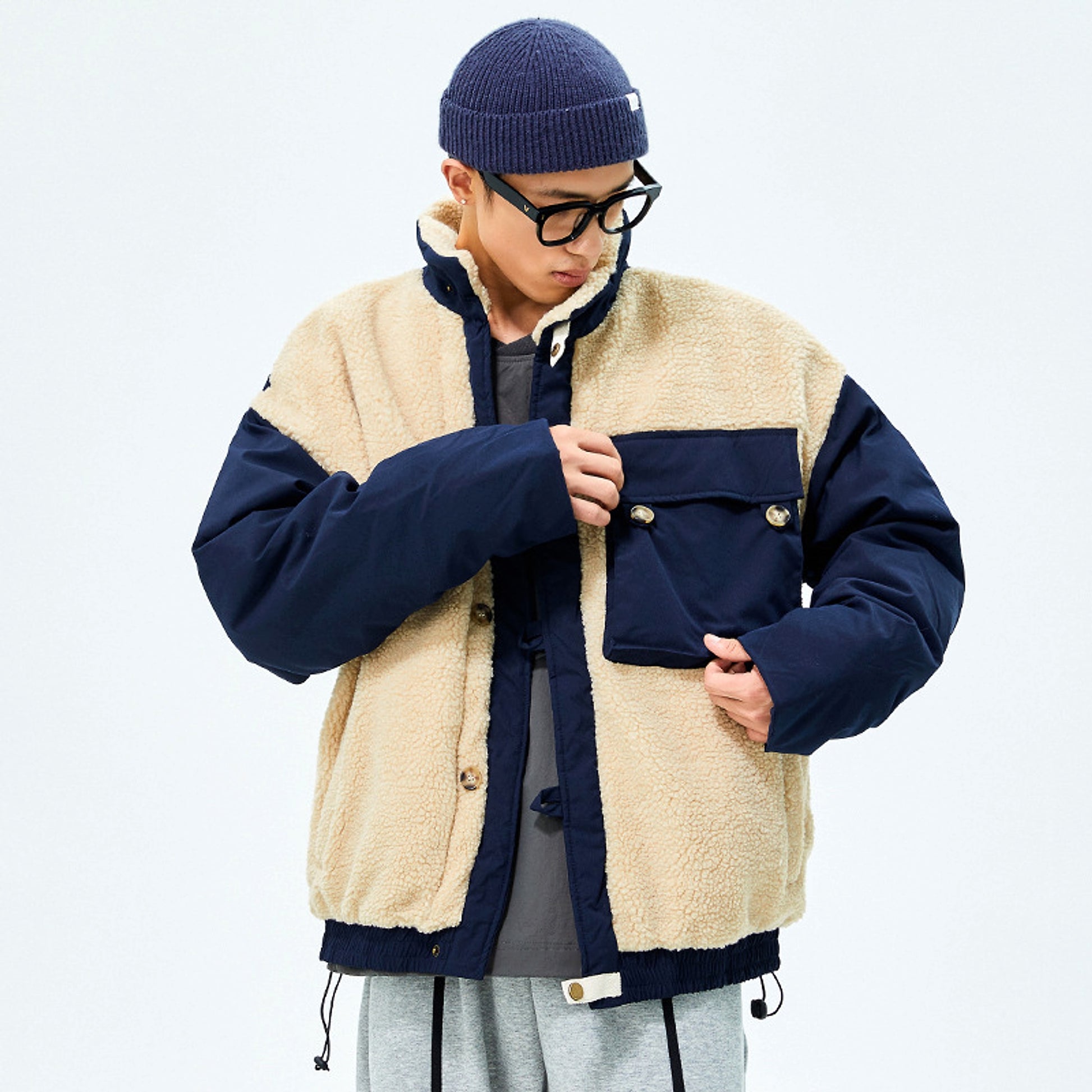 Lamb Wool Color Matching Cotton Suit Men's Fashion Brand - enhanced image 2