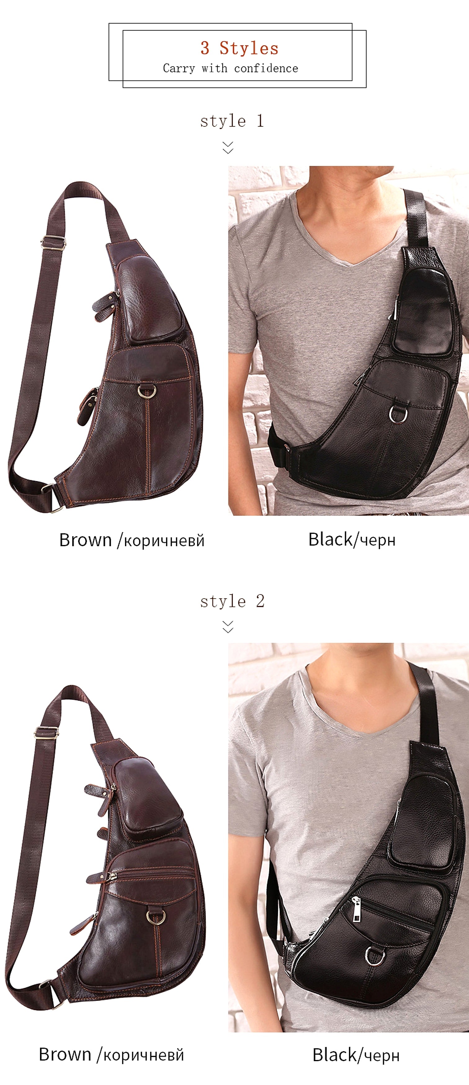 Leather Men's Chest Bag First Layer Cowhide Casual Satchel - enhanced image 2