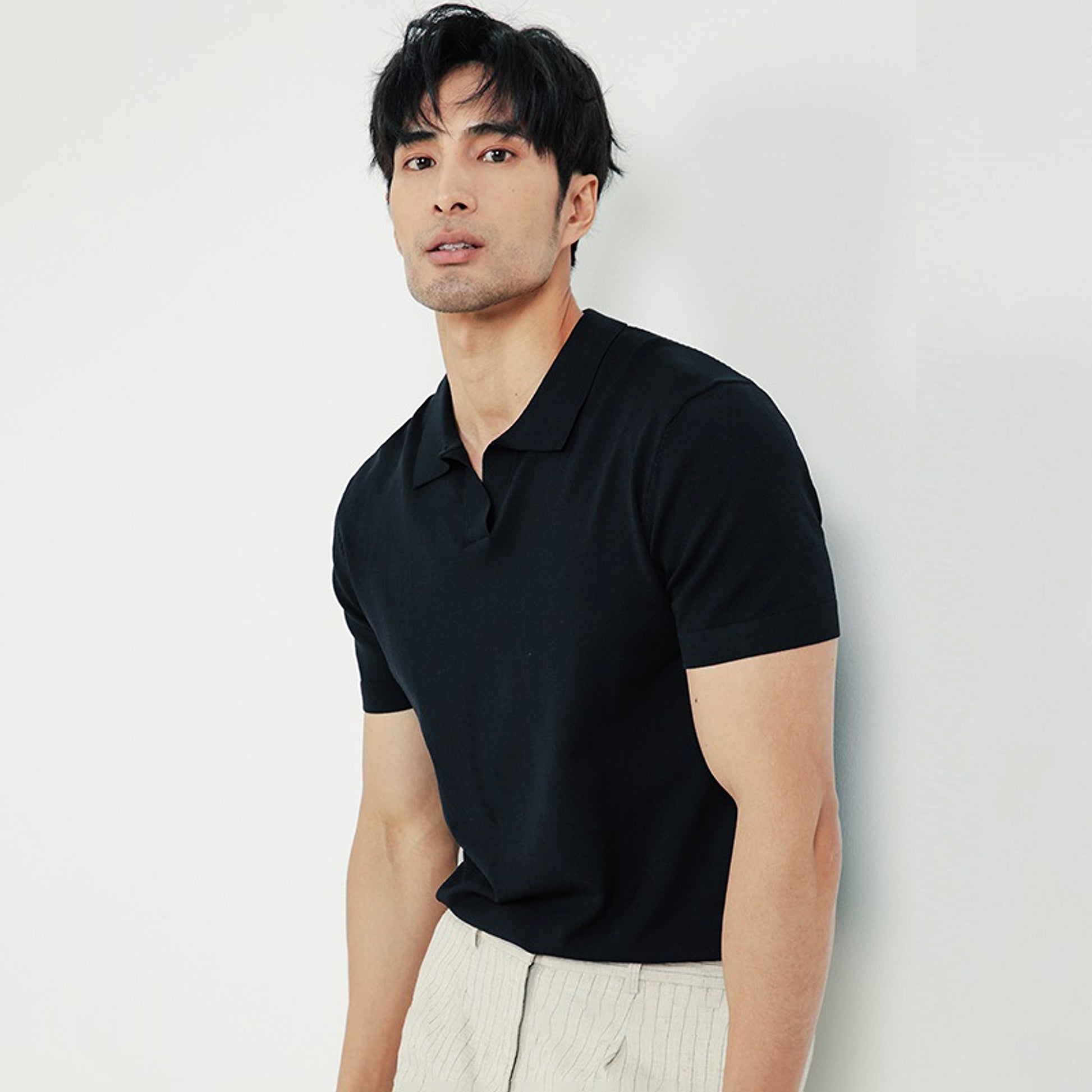 Lightly Mature Men's Lapel Knitted Polo Shirt Solid Color Short Sleeve T-Shirt - enhanced image 2
