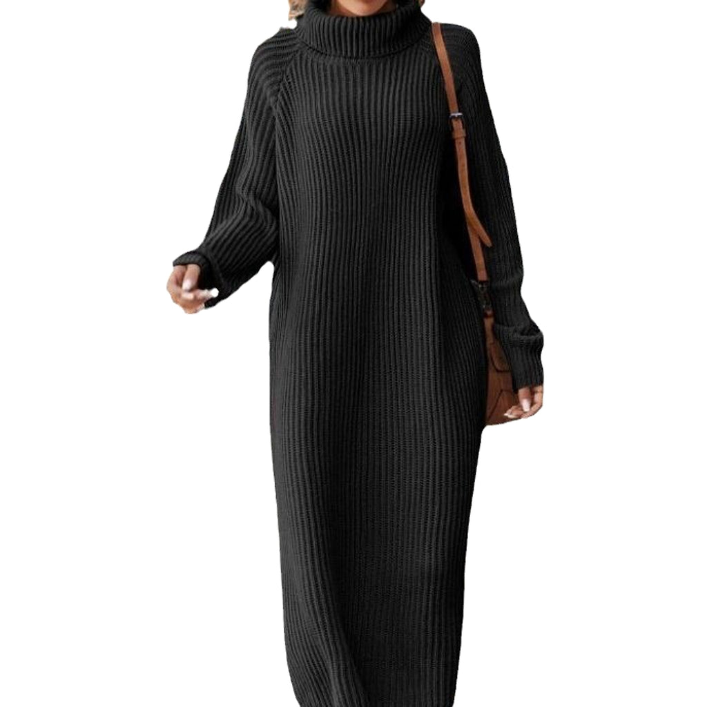 Long Below The Knee Loose High Collar Knitted Dress Sweater - enhanced image 2