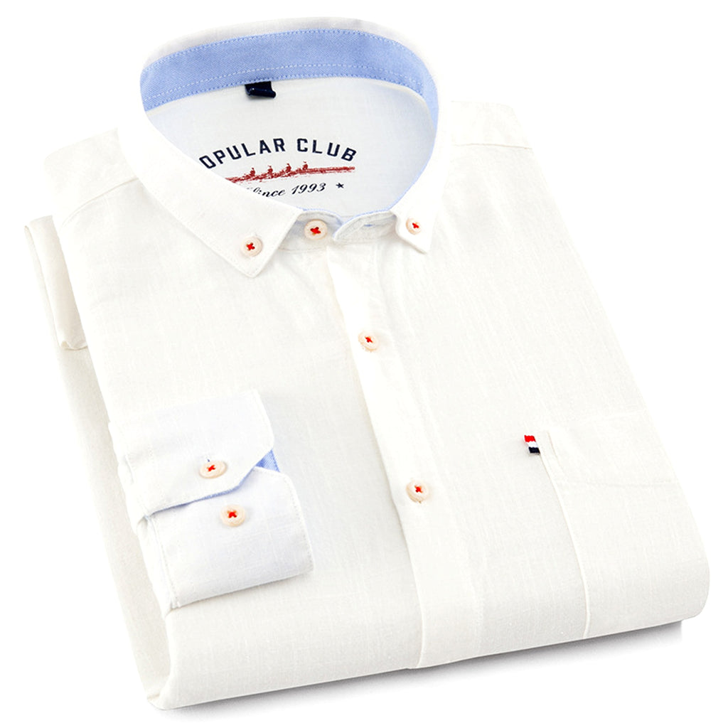 Long Sleeve Cotton Linen Slim Fit Fashion Casual Linen DressShirt Men - enhanced image 2