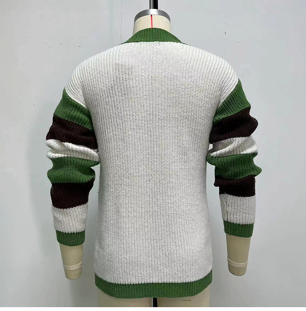 A.1 Loose Contrast Color Woolen Cardigan Jacket Sweater Men - enhanced image 2