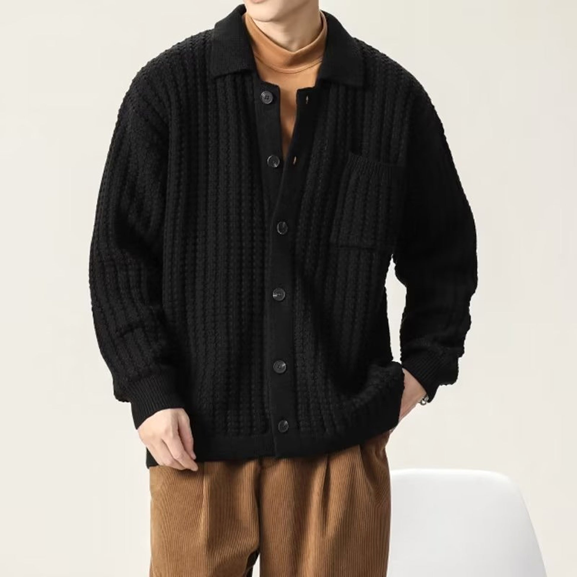 Loose Oversized Solid Color Knit Sweater Men - enhanced image 2
