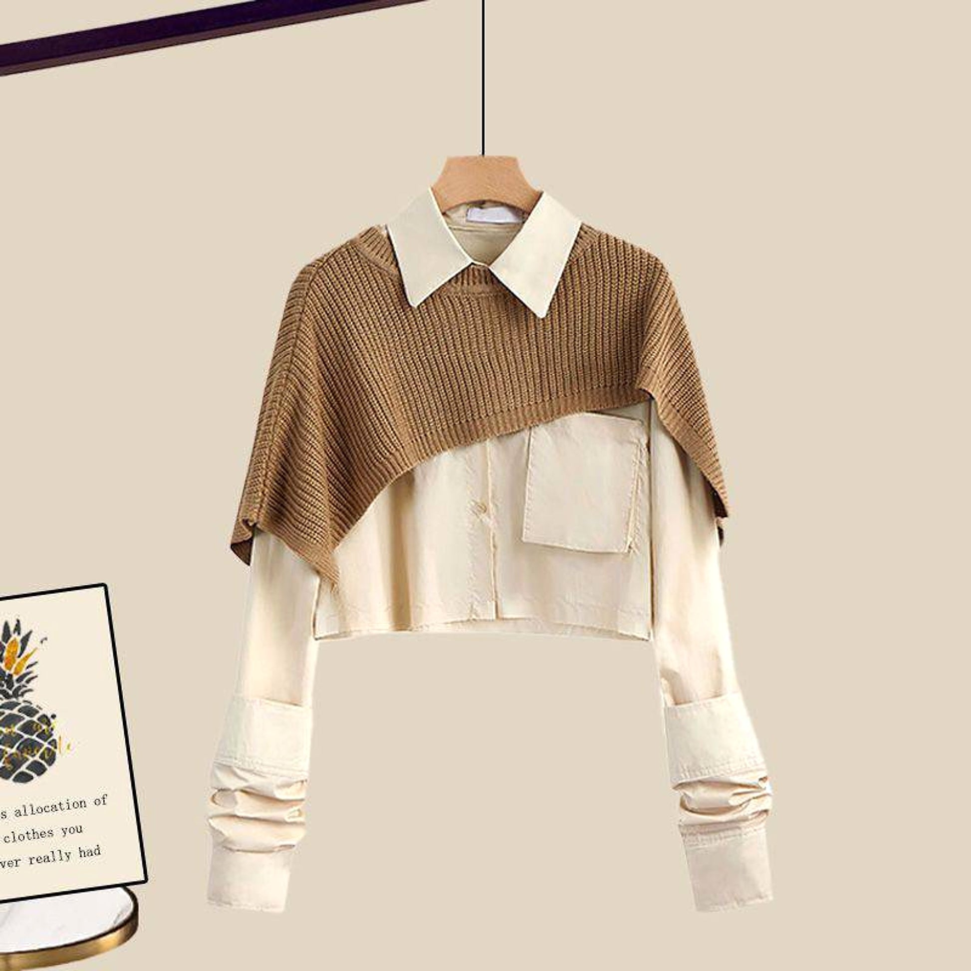 Loose Shawl Shirt High Waist Knit Skirt Three-piece Set - enhanced image 2