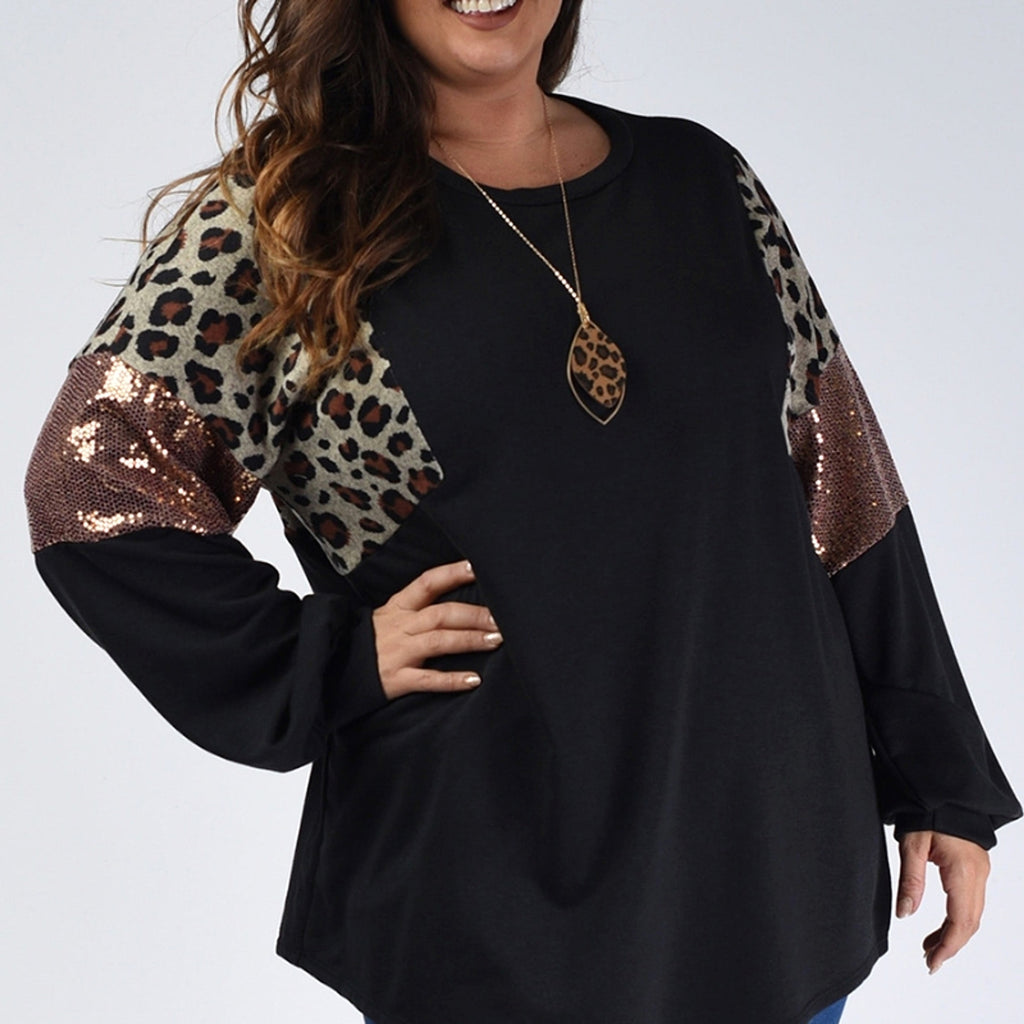 Loose Slim Fit Leopard Print Long Sleeve Women T-Shirt - enhanced image 2