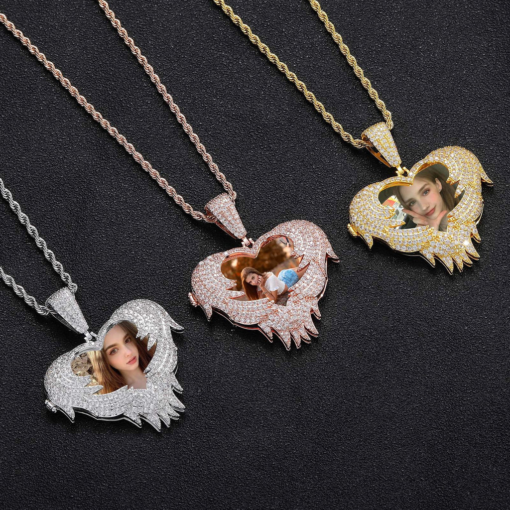 LoveShell™ – Custom Clamshell Heart Photo Pendant | Iced Out Zircon Necklace - enhanced image 2