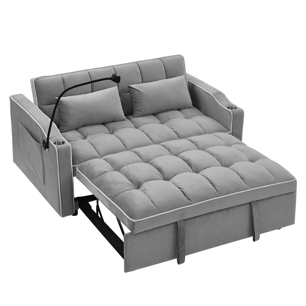 LuneluX_Home – 55.5" Foldable Velvet Sofa Bed (Adjustable in 3 Lengths, Gray) - enhanced image 2