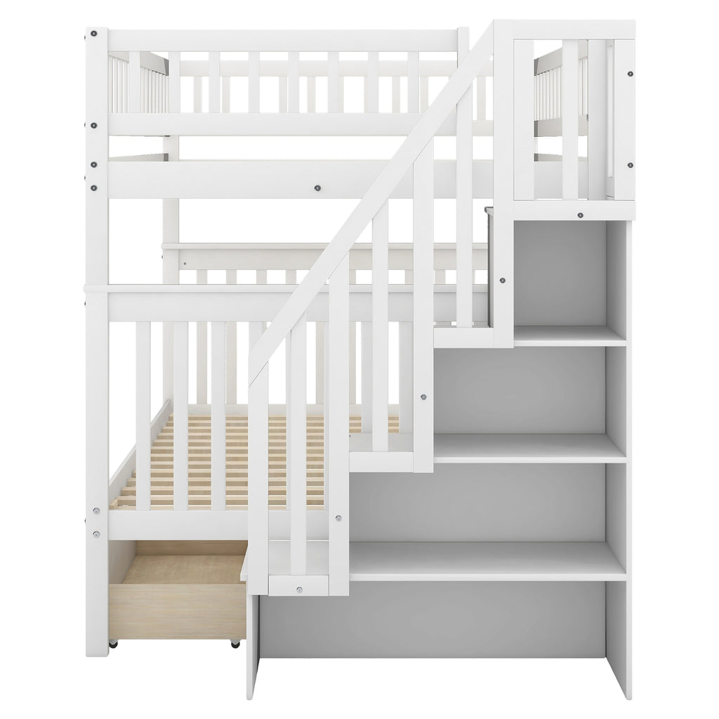 LuneluX_Home – Full-Over-Full Bunk Bed with Storage Drawers (White) - enhanced image 2