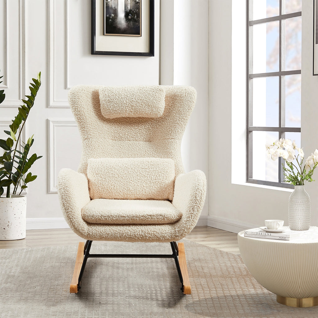 LuneluX_Home – Modern Rocking Chair with High Backrest (Beige) - enhanced image 2