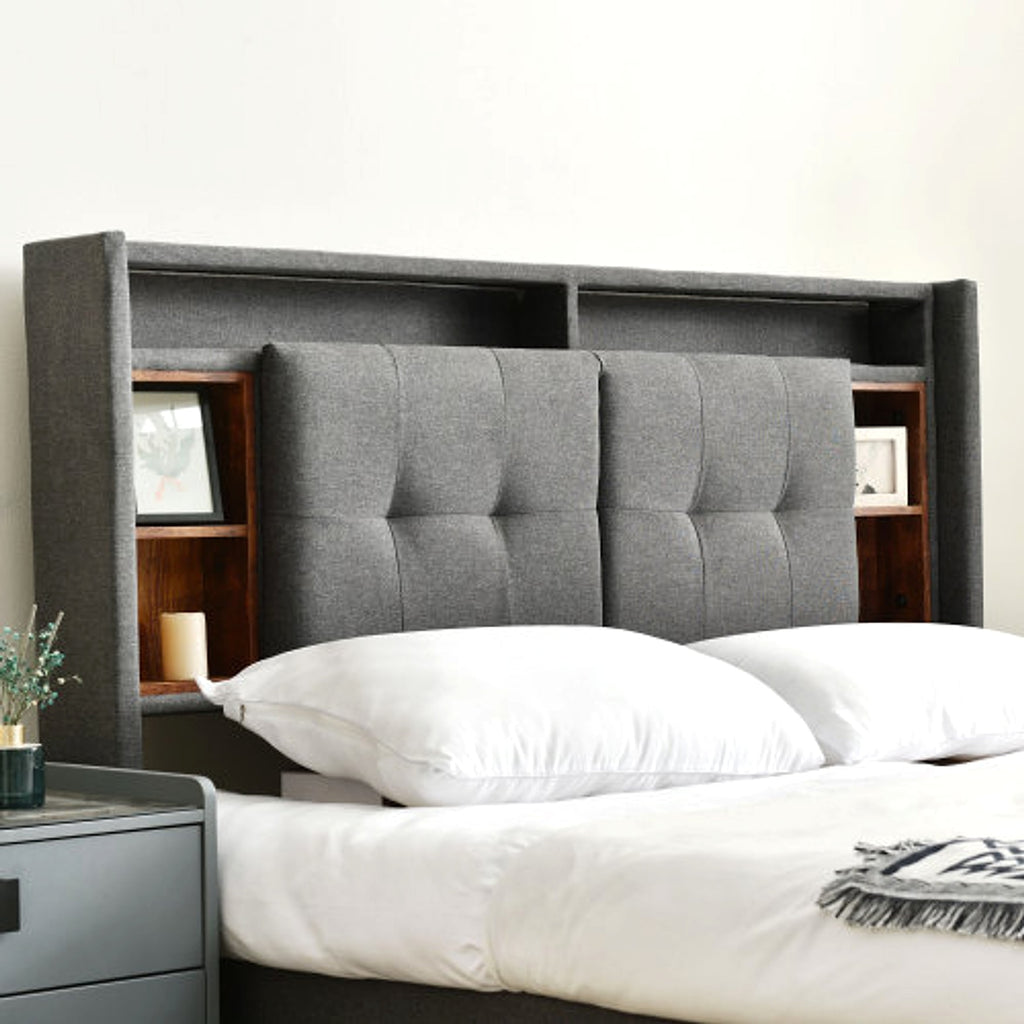 LuneluX_Home – Solid Wood Storage Bed with USB Charging Ports & LED Light (160×200 cm, Gray) - enhanced image 2