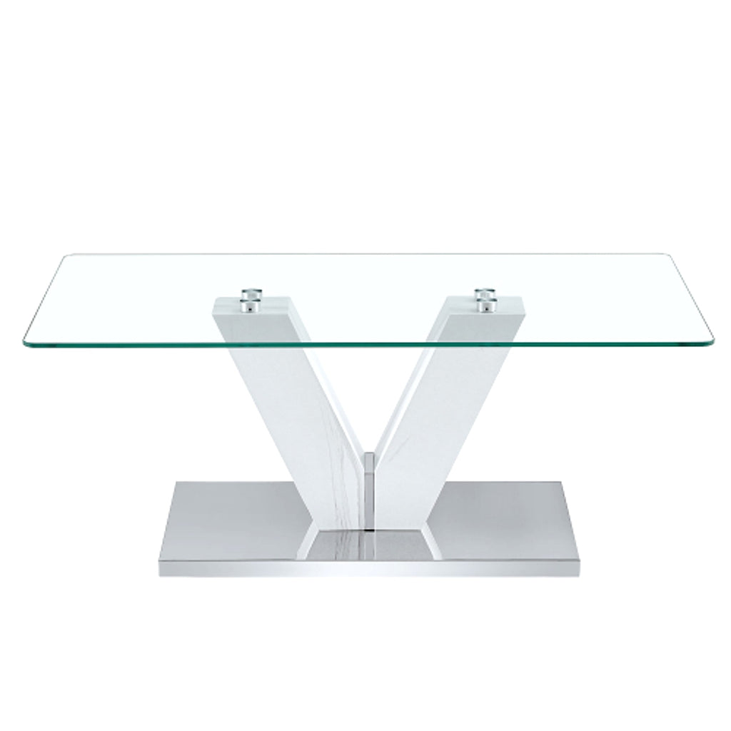 LuxeGlass™ – Modern Minimalist Coffee Table with Tempered Glass Top & Silver Pillars (US Warehouse) - enhanced image 2