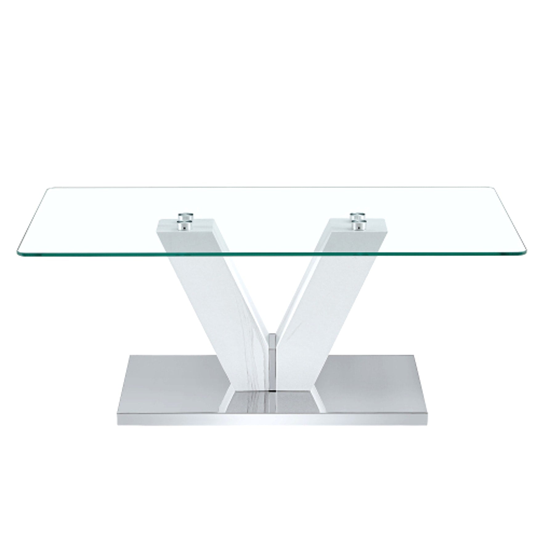 LuxeGlass™ – Modern Minimalist Coffee Table with Tempered Glass Top & Silver Pillars (US Warehouse) - enhanced image 2