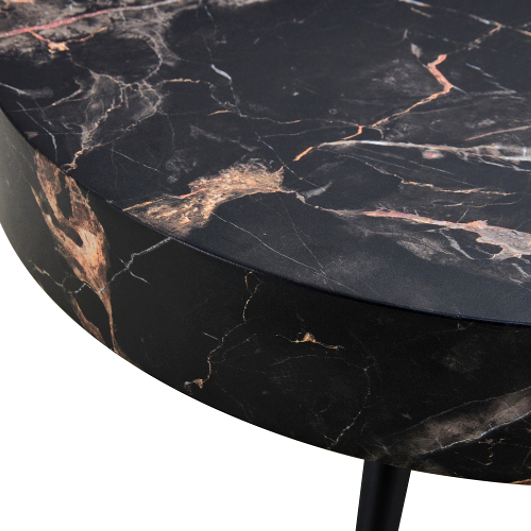 LuxeHome™ – 31.5" Black Marble Round Coffee Table with Adjustable Metal Legs (US Warehouse) - enhanced image 2