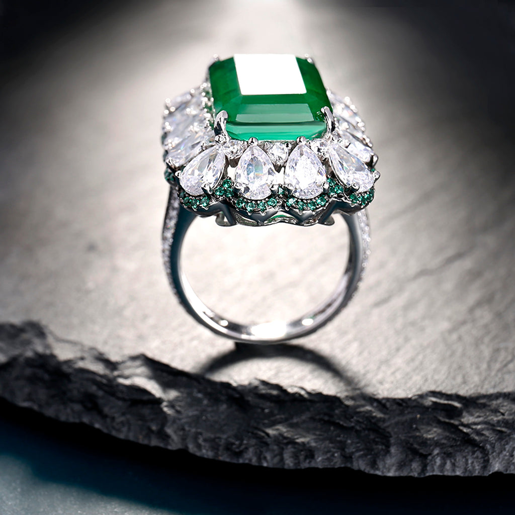 LuxeJewels™ - FrostÉmeraude  – Regal Emerald Statement Ring - enhanced image 2