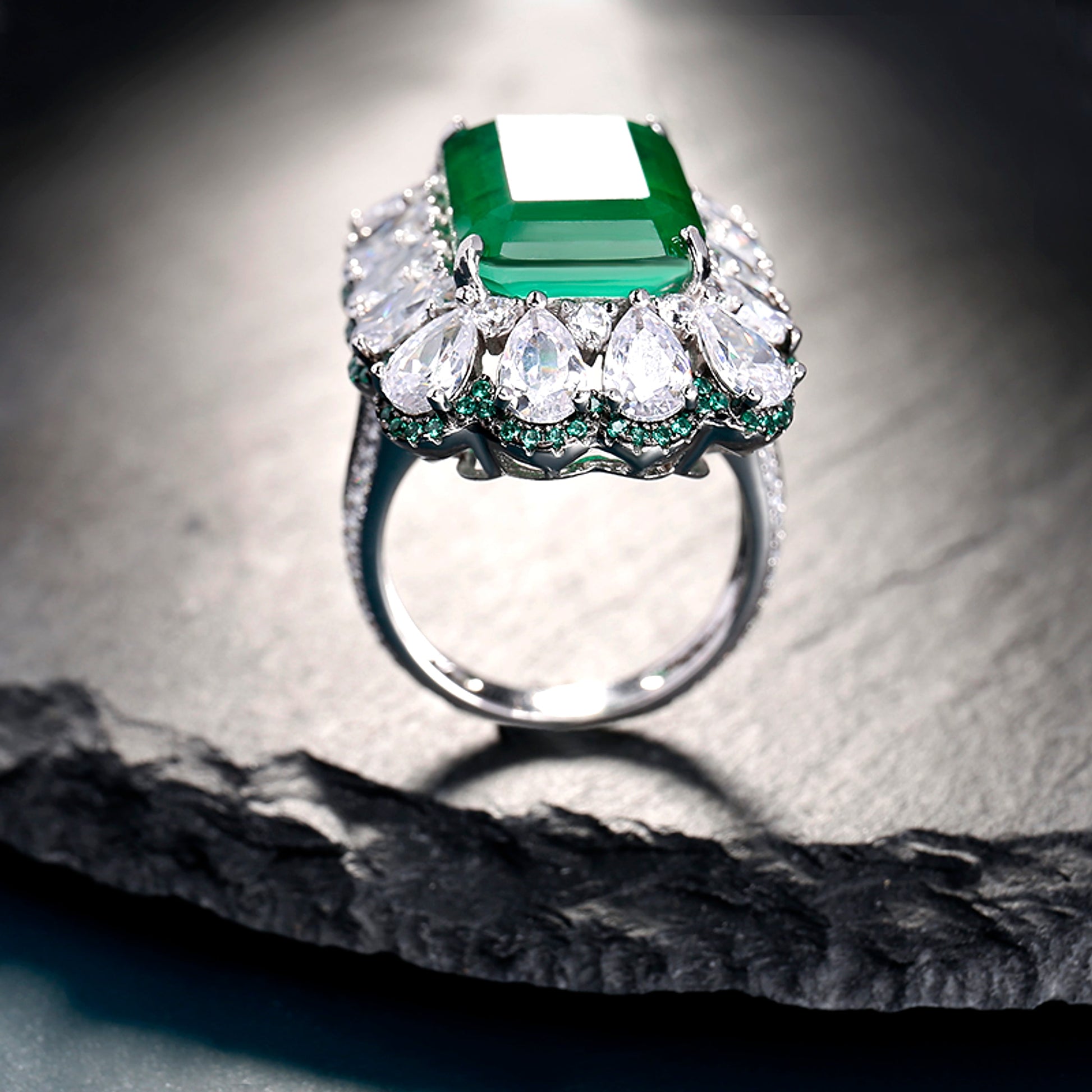LuxeJewels™ - FrostÉmeraude  – Regal Emerald Statement Ring - enhanced image 2