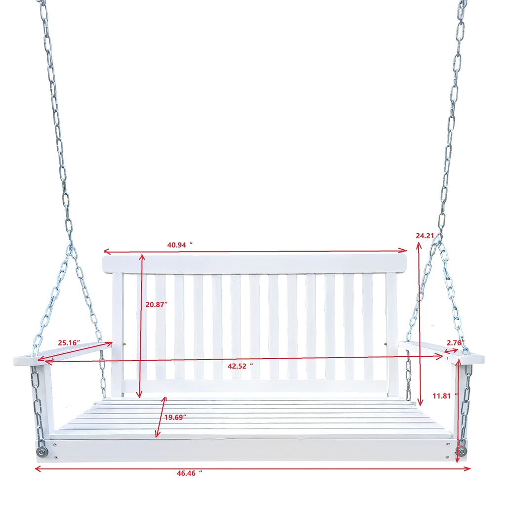 LuxePorch™ – White Wooden Hanging Porch Swing with Chains & Armrests (US Warehouse) - enhanced image 2