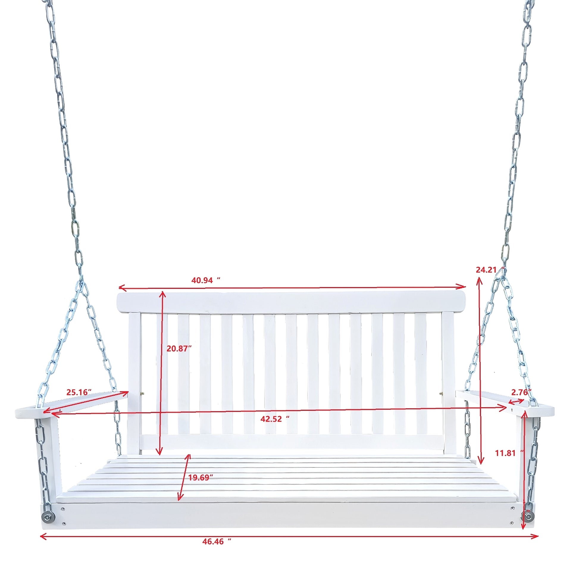 LuxePorch™ – White Wooden Hanging Porch Swing with Chains & Armrests (US Warehouse) - enhanced image 2