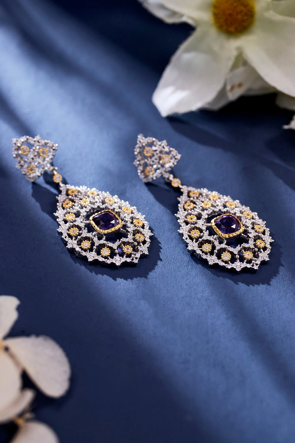 Luxury 925 Silver Plated Natural Amethyst Drop Earrings - enhanced image 2