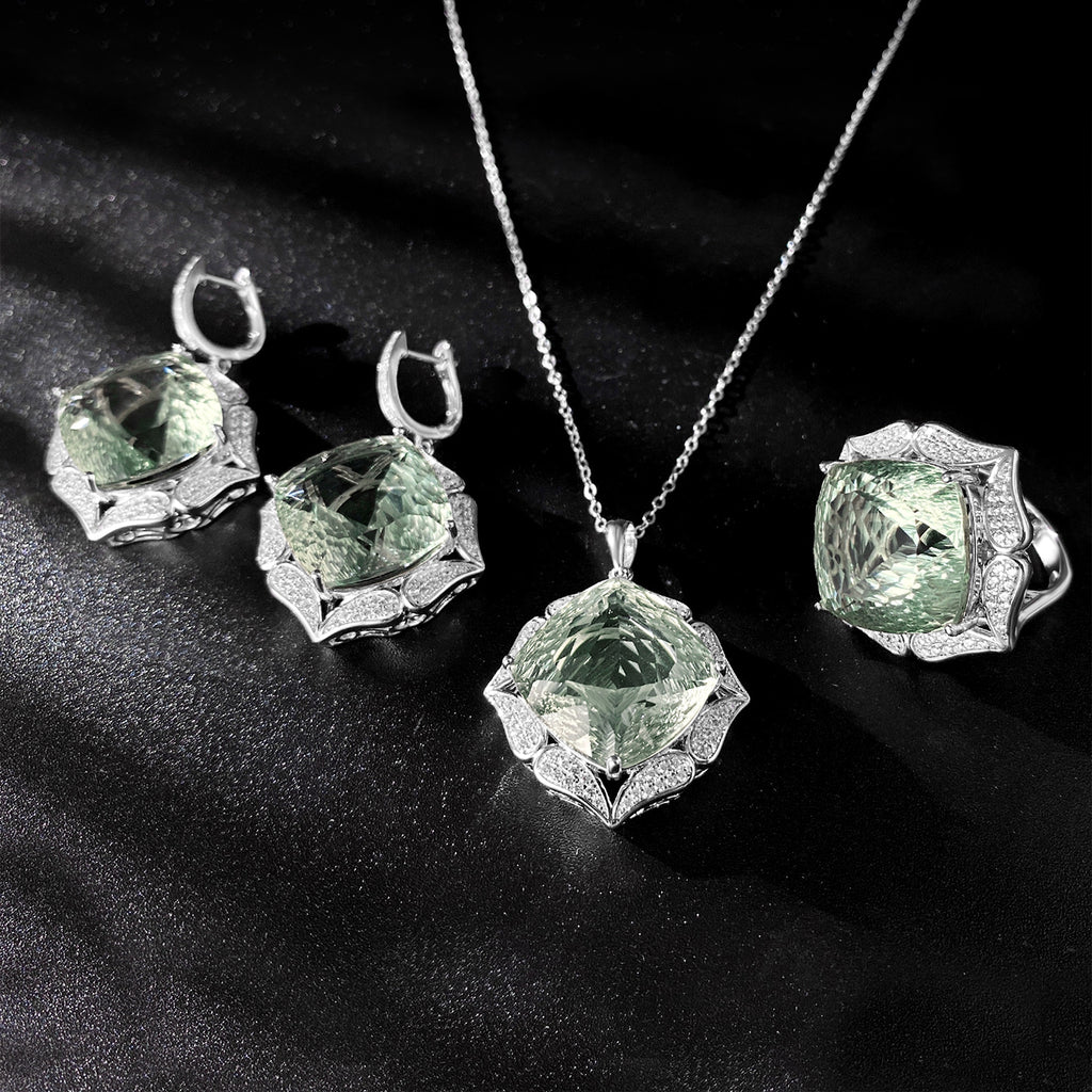 Luxury Sweater Chain Femininity S925 Silver Set Large Natural Green Crystal Pendant High-grade Jewelry - enhanced image 2